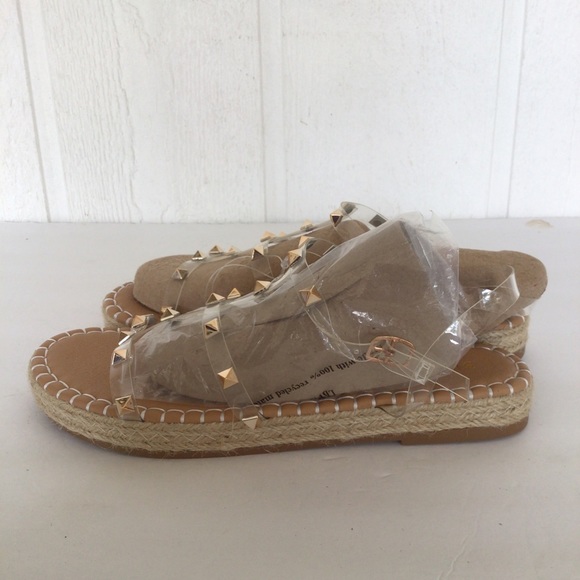 BAMBOO CLEAR STRAP GLADIATOR ROCKSTUD ROPE SANDALS SIZE 8.5 NWT - Picture 11 of 14